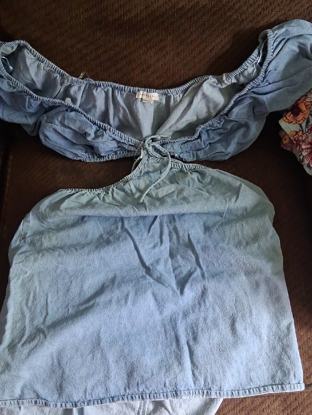 Aeropostale Light Blue Off-Shoulder Tie-Front Tunic